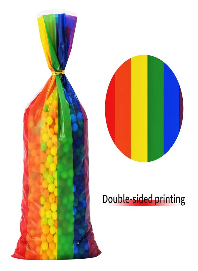Lecpeting 100 Pcs Rainbow Treat Bags Rainbow Stripes Print Cellophane Candy Bags with Twist Ties for Baby Shower Birthday Party Supplies - Image 3